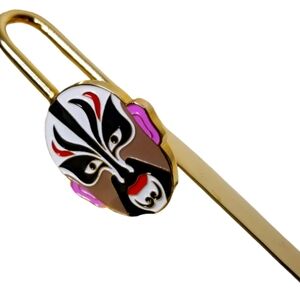 Peking Opera Mask Bookmark Enamel Gold Metal‎ 5.5"